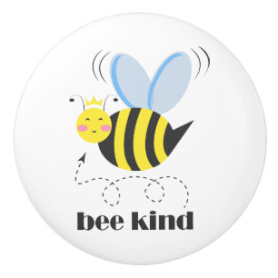 Pomo De Cerámica Feliz princesa de abejas con corona y lema Bee Kin