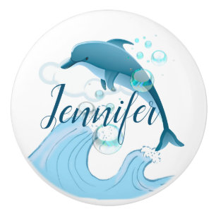 Pomo De Cerámica Feliz salto de delfín con burbujas