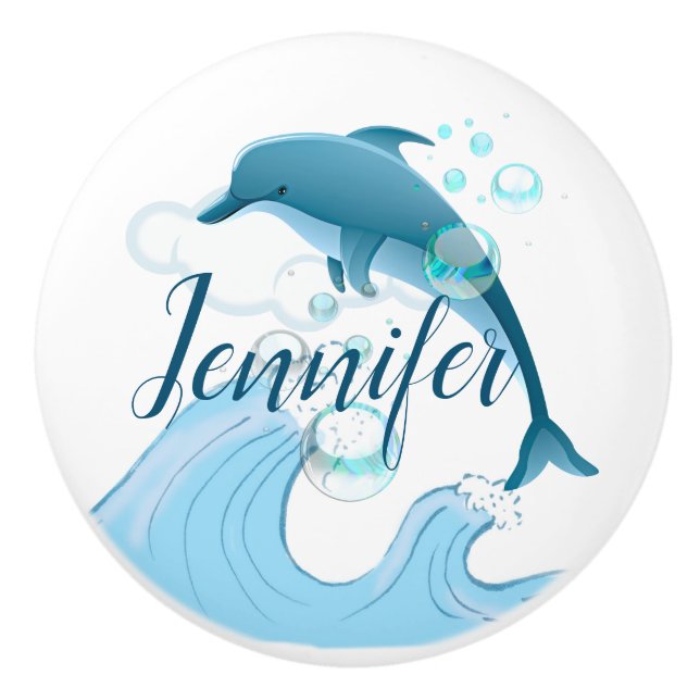 Pomo De Cerámica Feliz salto de delfín con burbujas (Anverso)