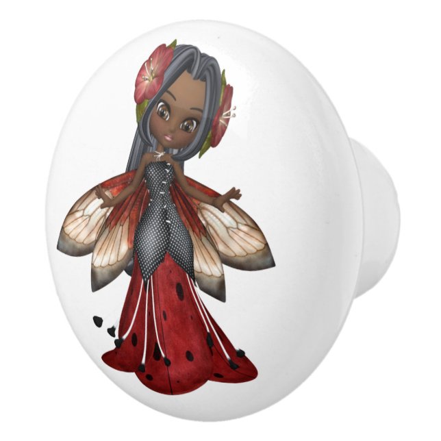 Pomo De Cerámica Fiesta afroamericano Ladybug Faerie (Derecha)
