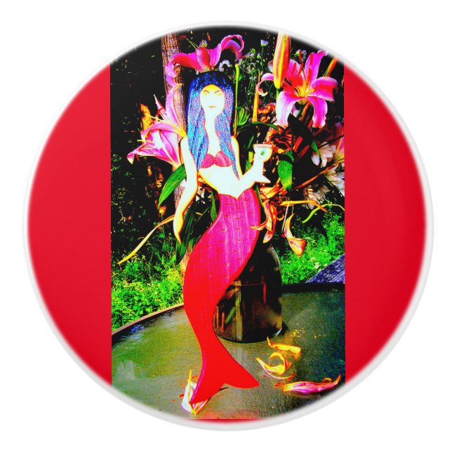 Pomo De Cerámica fiesta de sirena roja (Anverso)