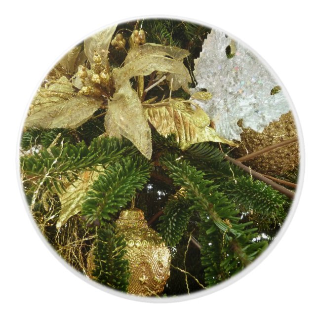 Pomo De Cerámica Fiesta del Árbol de Navidad Plateado y Oro II (Anverso)