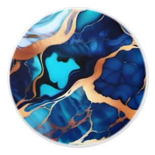 Pomo De Cerámica Flamante dorado azul trenzado