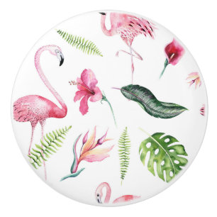 Pomo De Cerámica Flamenco Trópicos Verano Chic Isla Hibisco Rosa