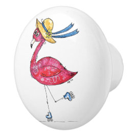 Pomo De Cerámica Flamingo rosa caprichoso en los patines