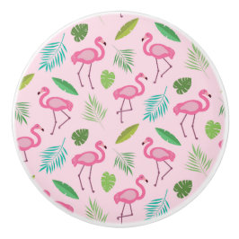 Pomo De Cerámica Flamingo rosa con hojas tropicales personalizadas