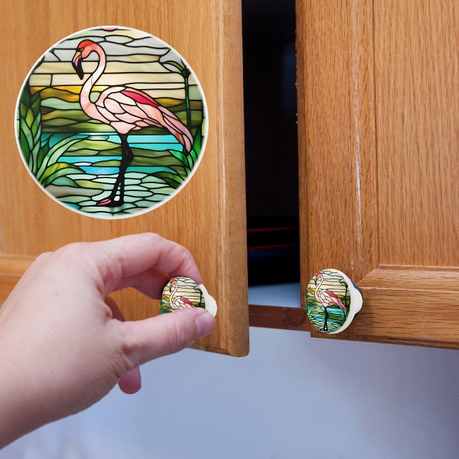 Pomo De Cerámica Flamingo Tropical De Vidrio Manchado (Subido por el creador)