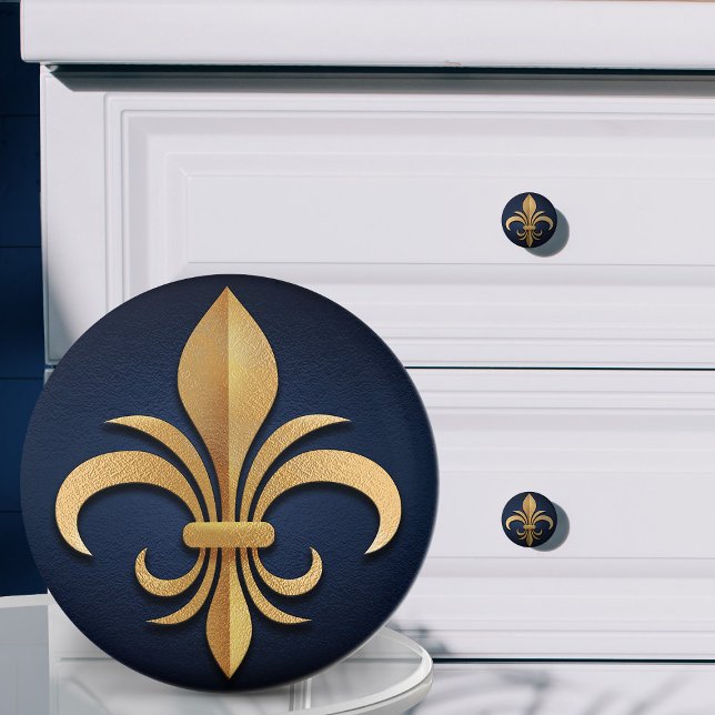 Pomo De Cerámica Fleur-De-Lis - Art Deco - Azul y Oro (Subido por el creador)