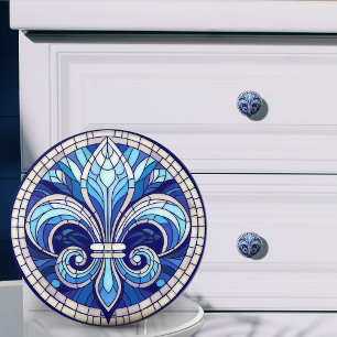 Pomo De Cerámica Fleur-de-lis - Arte de mosaico de vidrio manchado