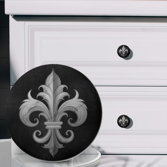 Pomo De Cerámica Fleur-De-Lis Mármol blanco y negro (Subido por el creador)