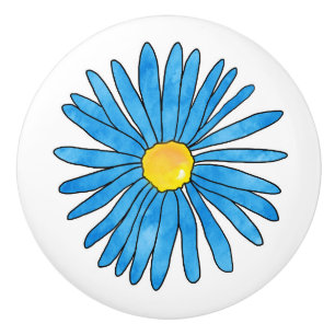Pomo De Cerámica Flor Aster Blue Pen y Watercolor