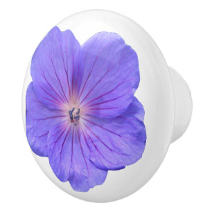 Pomo De Cerámica Flor azul botánica del geranio en cualquier color