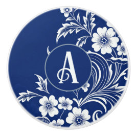 Pomo De Cerámica Flor azul de porcelana