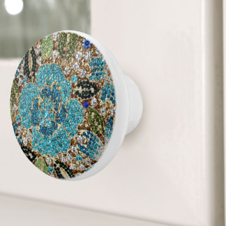 Pomo De Cerámica flor azul turquesa plateada de moda femenina