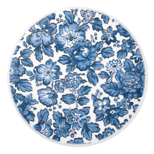 Pomo De Cerámica Flor azul y blanca de Bonito