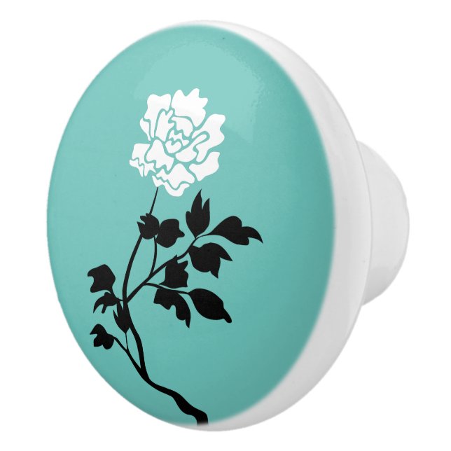 Pomo De Cerámica Flor blanca y negra (Derecha)