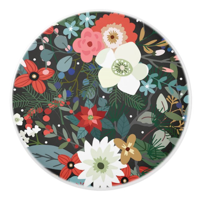 Pomo De Cerámica Flor contemporánea florida floral oscuro Moda ondu (Anverso)