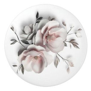 Pomo De Cerámica Flor de 3D Blush Blanco