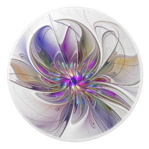 Pomo De Cerámica Flor de arte fractal enérgica y colorida