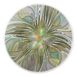 Pomo De Cerámica Flor De Arte Fractal Moderno Con Oro