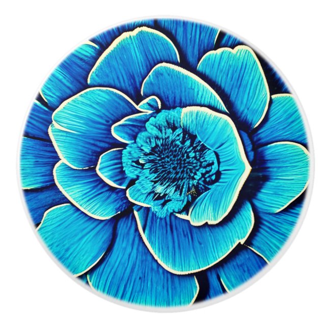 Pomo De Cerámica Flor de camellia azul grande (Anverso)