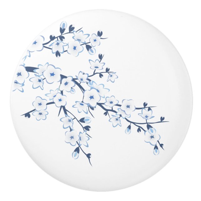 Pomo De Cerámica Flor de cerezo azul blanco (Anverso)