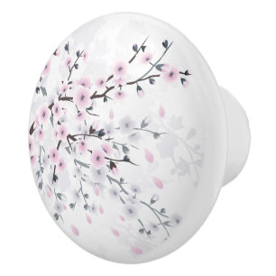 Pomo De Cerámica Flor de Cerezo Polvo Rosa Pastel
