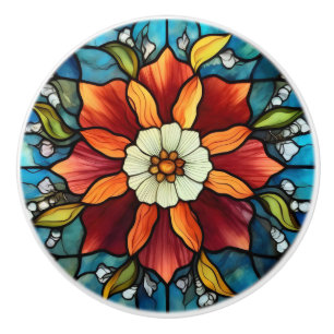 Pomo De Cerámica Flor de Color de Vidrio Teñido