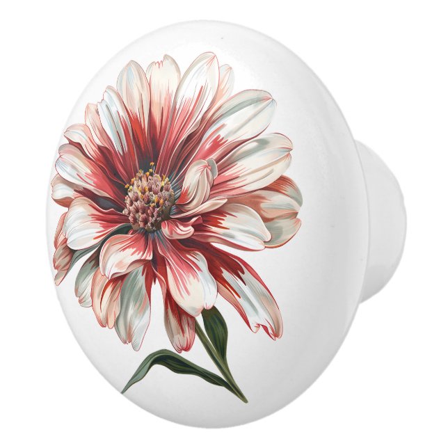 Pomo De Cerámica Flor De Daisy En Blanco Rojo (Derecha)