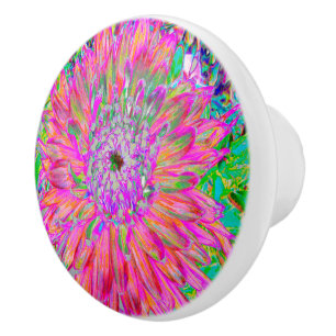Pomo De Cerámica Flor de dalia decorativa abstracta de arcoíris col