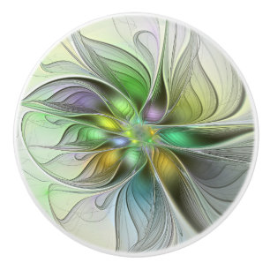 Pomo De Cerámica Flor de fantasía colorida Resumen moderno Fractal