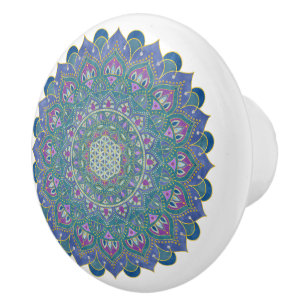 Pomo De Cerámica Flor de la Vida - Mandala Estilo India 1