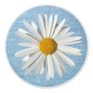 Pomo De Cerámica Flor de margarita blanca hippie florecer mezclilla