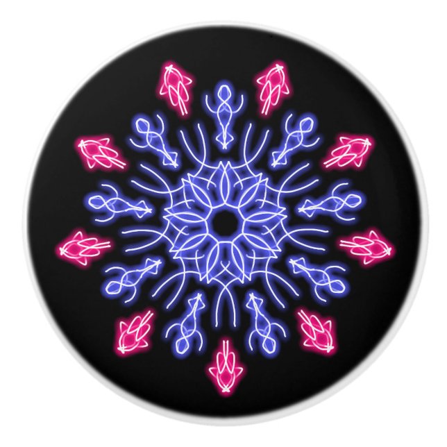 Pomo De Cerámica Flor de neón azul y rojo (Anverso)