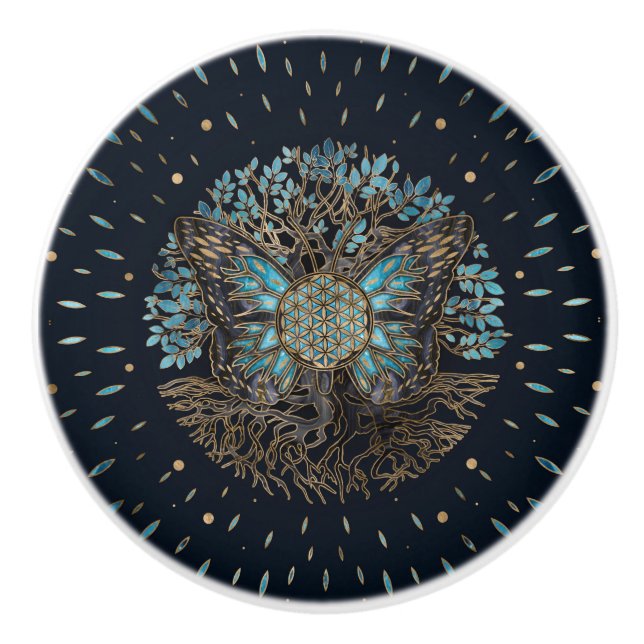 Pomo De Cerámica Flor de vida - Árbol de vida - Mariposa (Anverso)