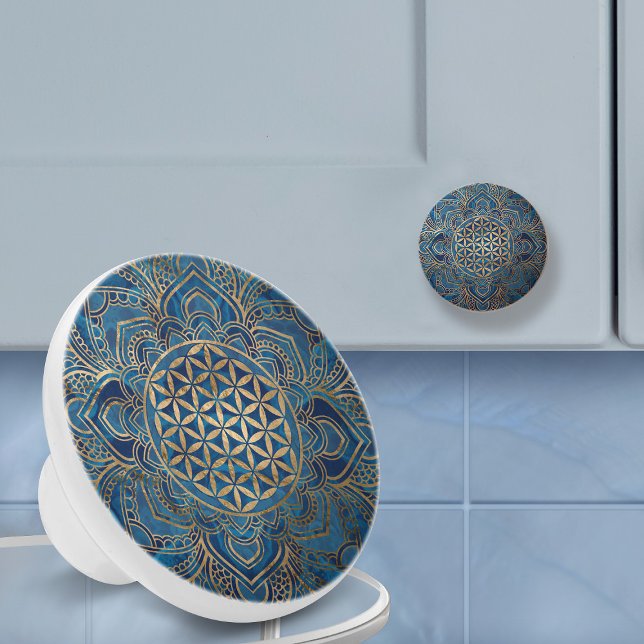 Pomo De Cerámica Flor de vida en Lotus - Mármol azul y oro (Subido por el creador)