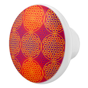 Pomo De Cerámica Flor de vida - patrón de sello - rosa naranja
