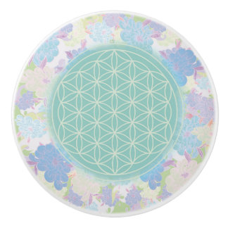 Pomo De Cerámica flor de vida verde,