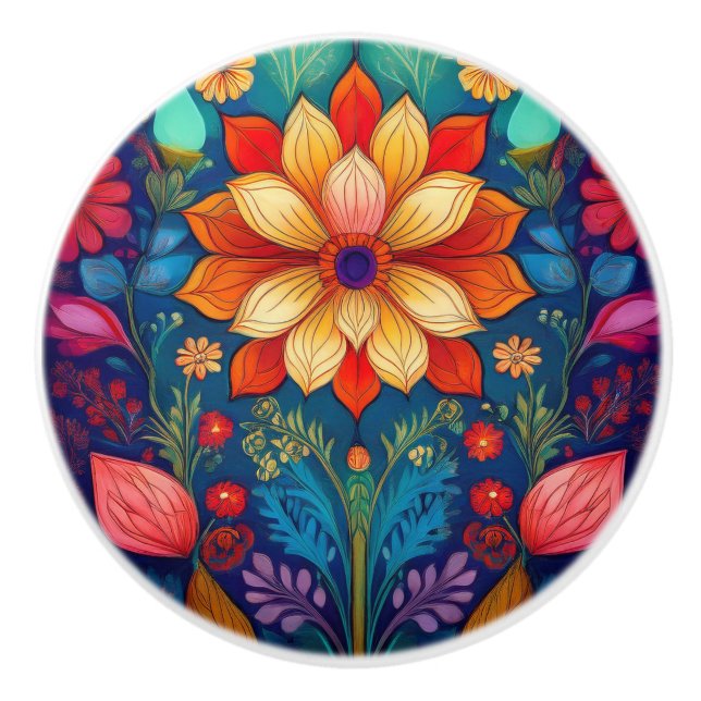 Pomo De Cerámica Flor folclórica (Anverso)