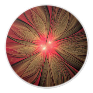 Pomo De Cerámica Flor fractal de fanatismo rojo