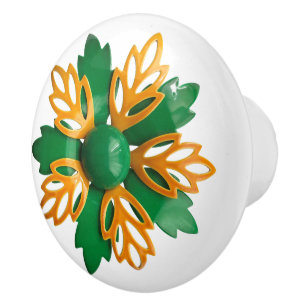 Pomo De Cerámica Flor hippie de Naranja verde tropical exótica