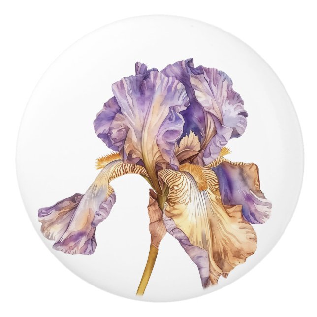 Pomo De Cerámica Flor Iris Purple Gold (Anverso)