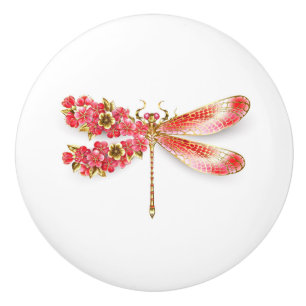 Pomo De Cerámica Flor libélula con sakura de joyas