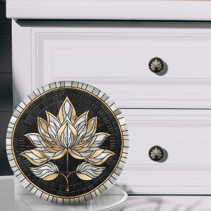 Pomo De Cerámica Flor Lotus - Negro, Perla y Oro
