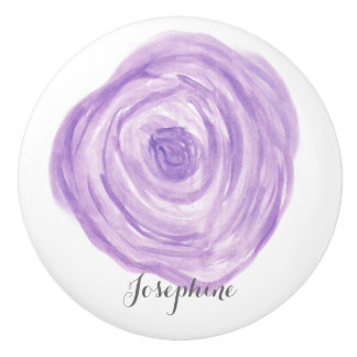 Pomo De Cerámica Flor morada acuarela personalizada
