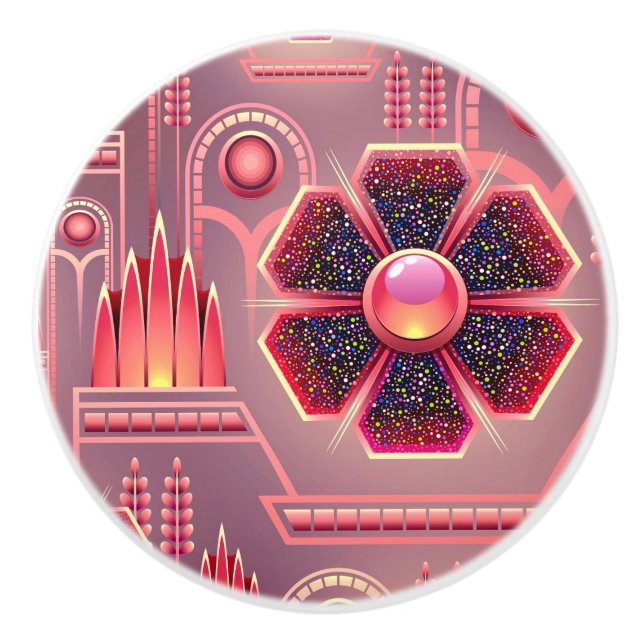 Pomo De Cerámica Flor púrpura rosada del art déco (Anverso)