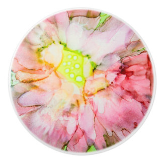 Pomo De Cerámica Flor rosa en tinta de alcohol