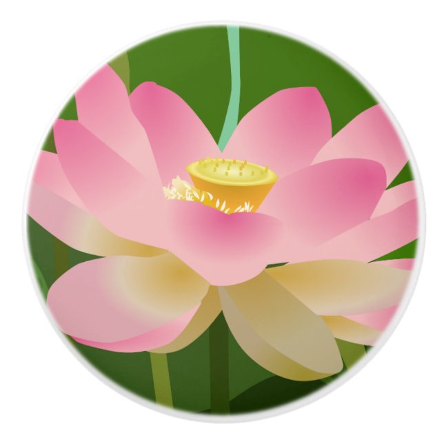 Pomo De Cerámica Flor rosa Lotus (Anverso)