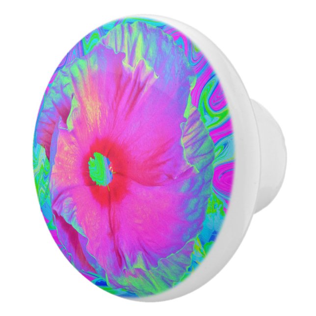 Pomo De Cerámica Flor rosa psicodélica y roja hibiscus (Derecha)