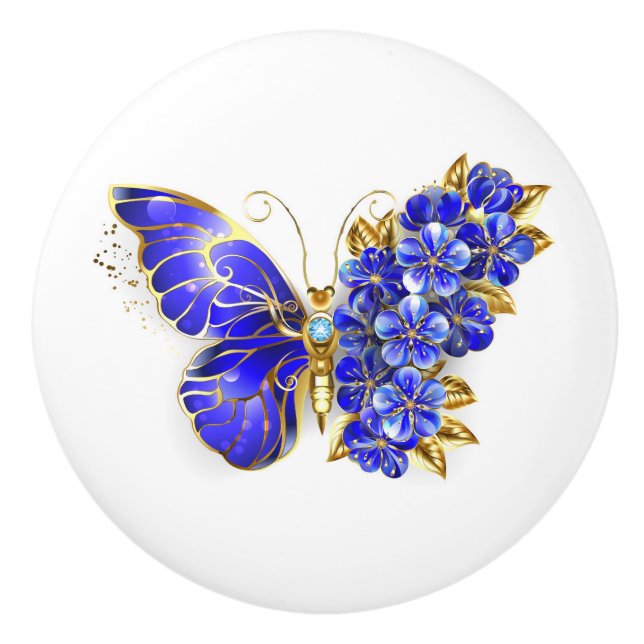 Pomo De Cerámica Flor Sapphire Mariposa (Anverso)